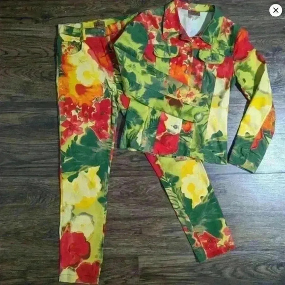 Vintage Léa Kanth Bright Floral Denim Ensemble (Rare) - Picture 2 of 15